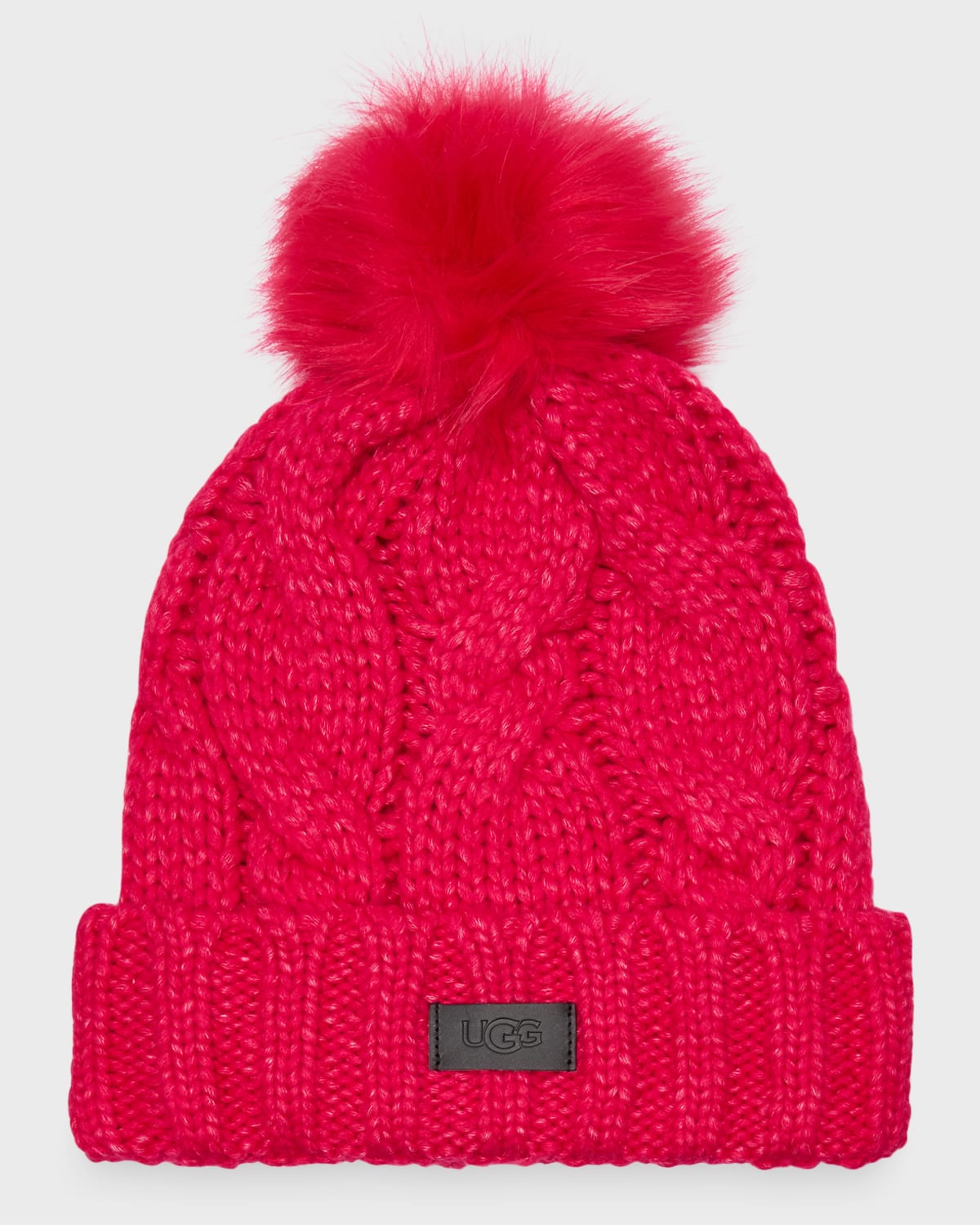 UGG CABLE KNIT BEANIE WITH FAUX FUR POM