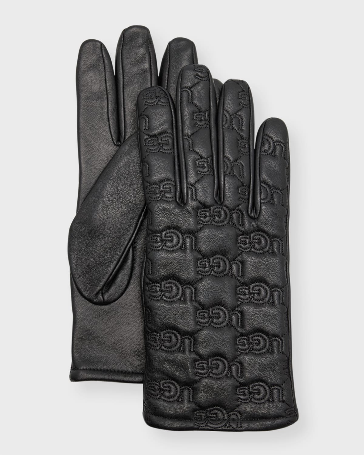 Ugg Stitched Logo Leather Gloves In Black