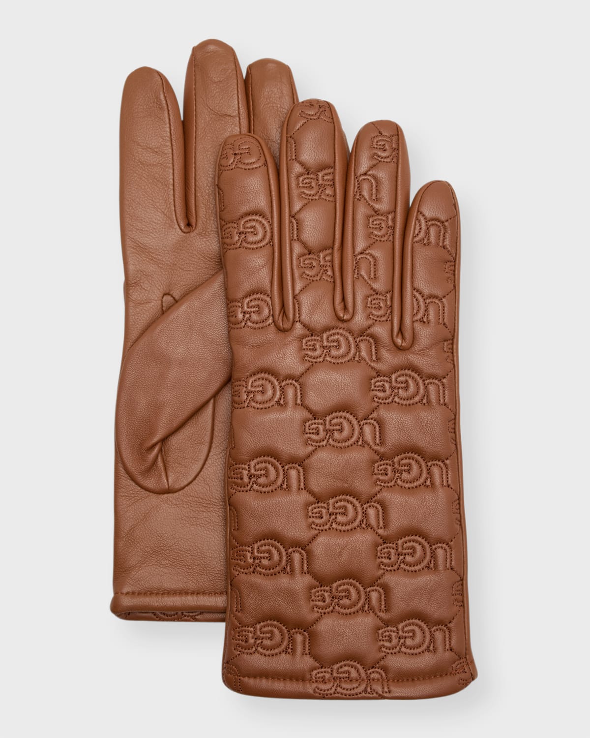 Ugg Stitched Logo Leather Gloves In Chestnut