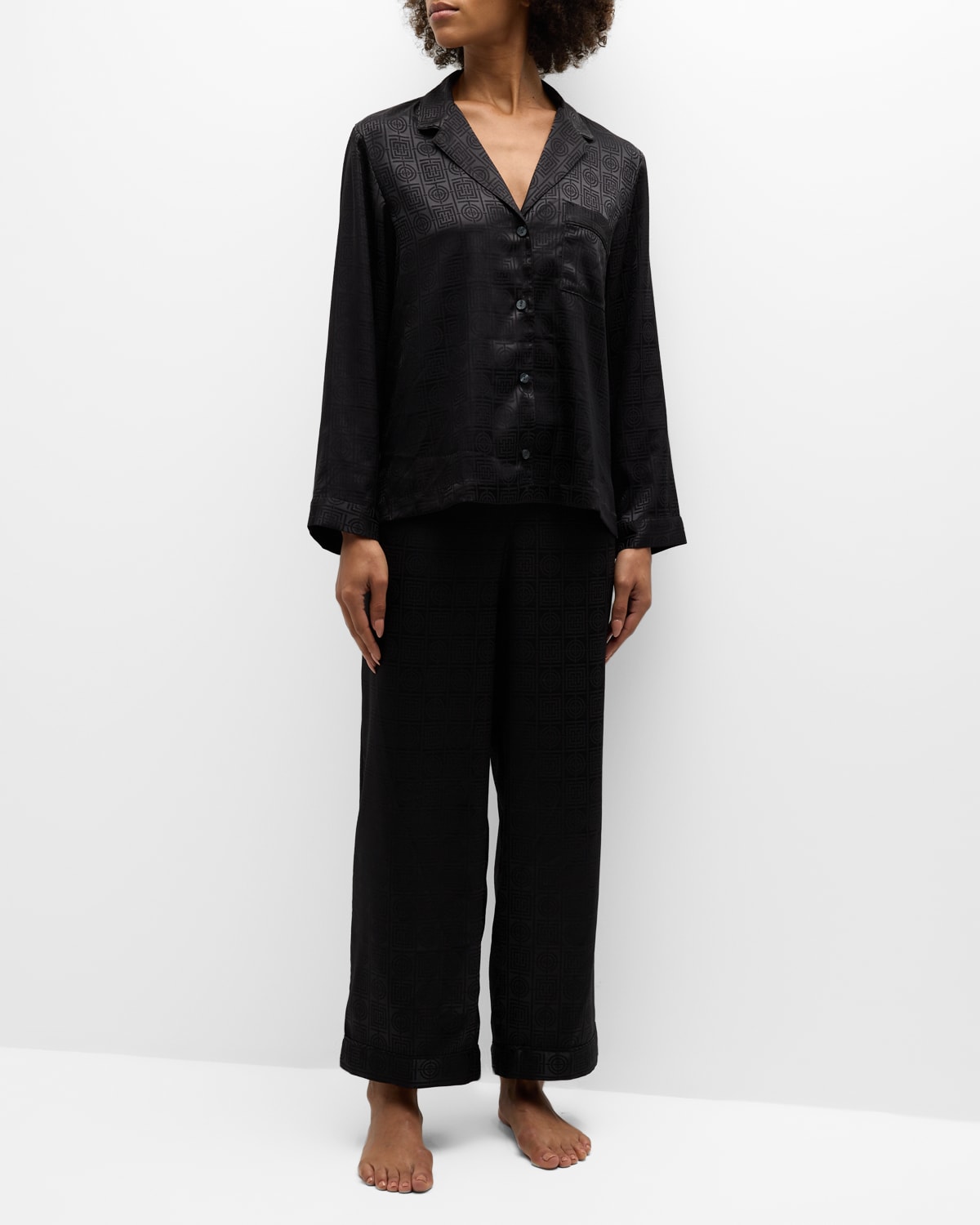 Shop Natori Cropped Infinity Jacquard Pajama Set In Black