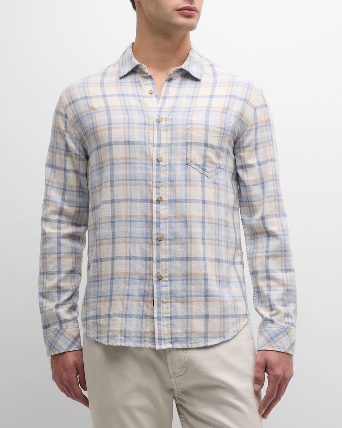 Shop Rails Men's Wyatt Plaid Button-down Shirt In Oat Denim Heather