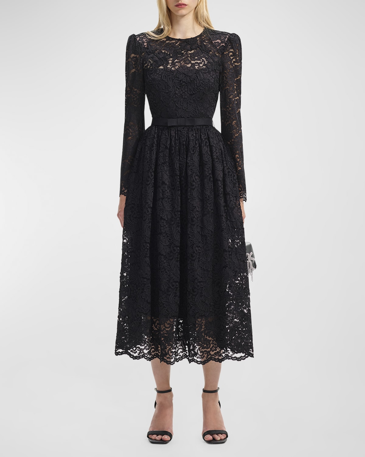 Self-portrait Corded Lace A-line Midi Dress In Black