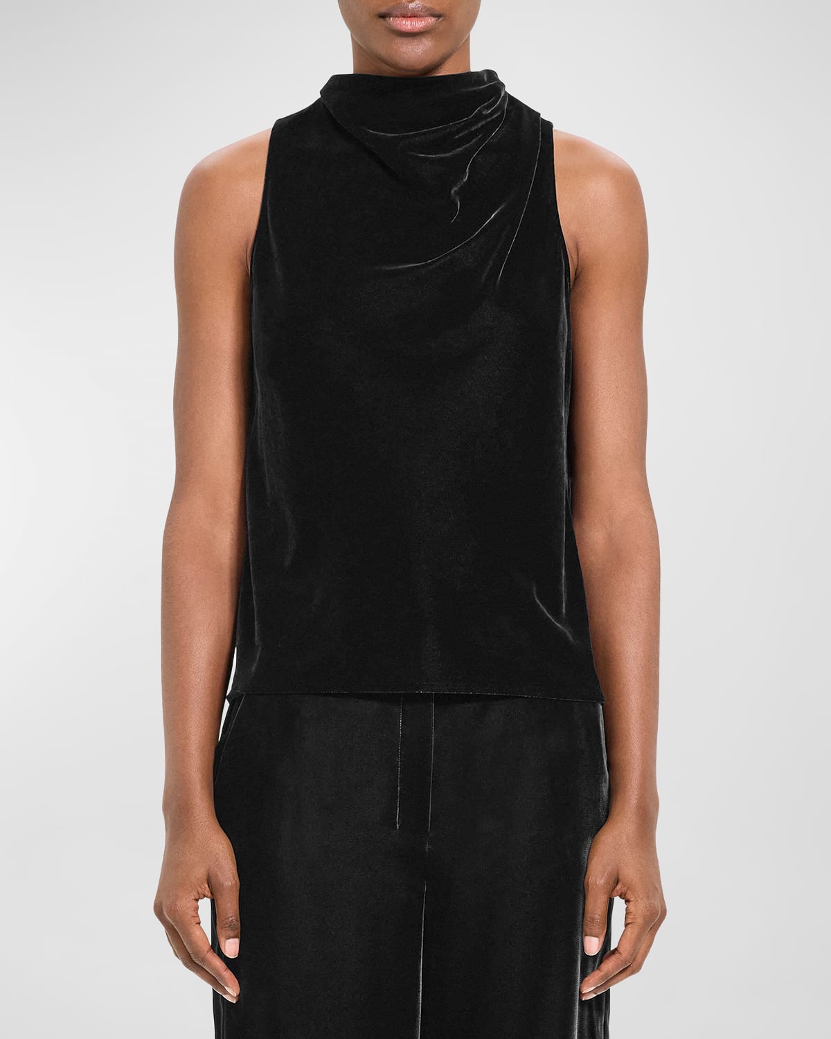 Shop Theory Velvet Sleeveless Cowl Top In Black