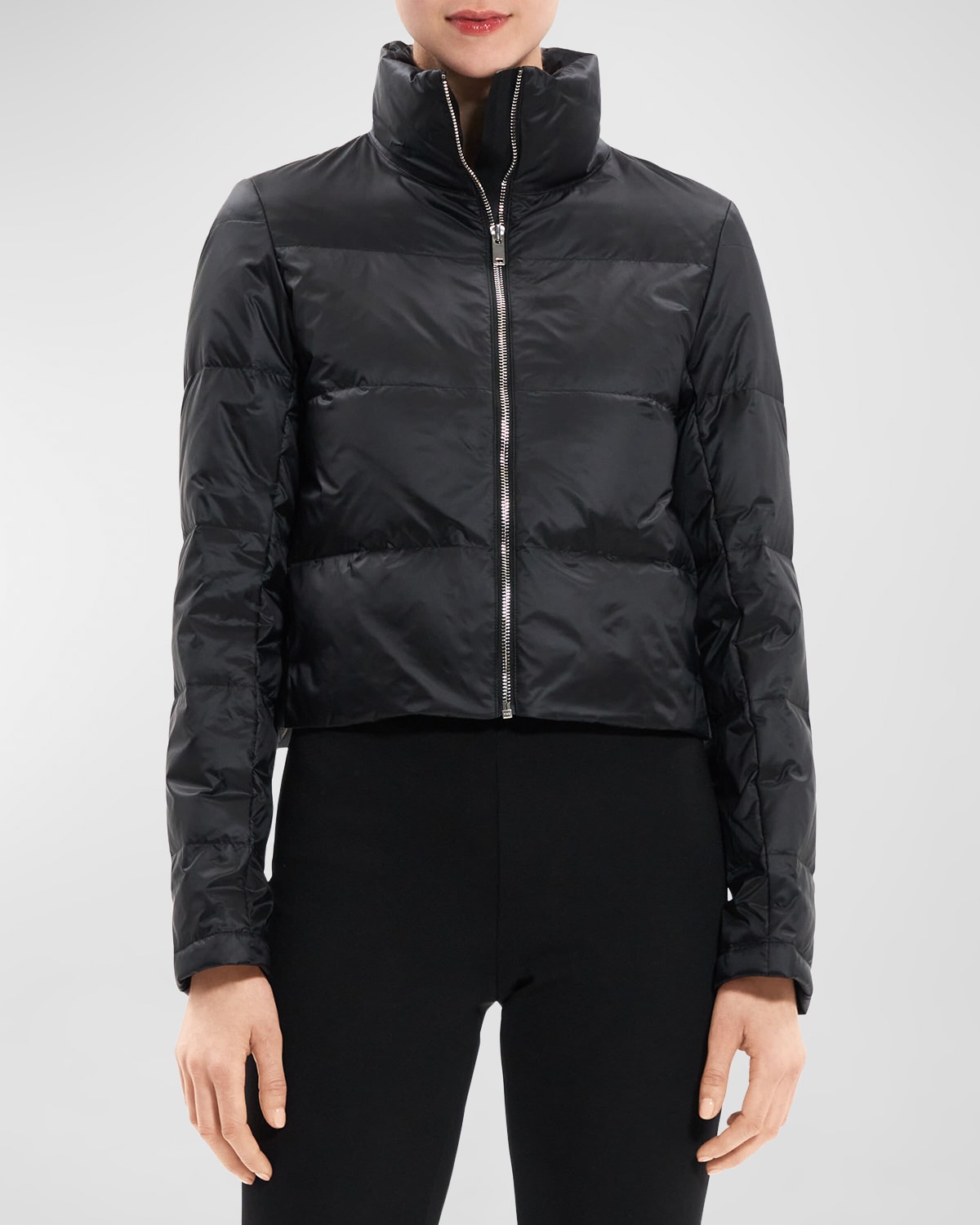 Theory Cropped Nylon Puffer Jacket In Black