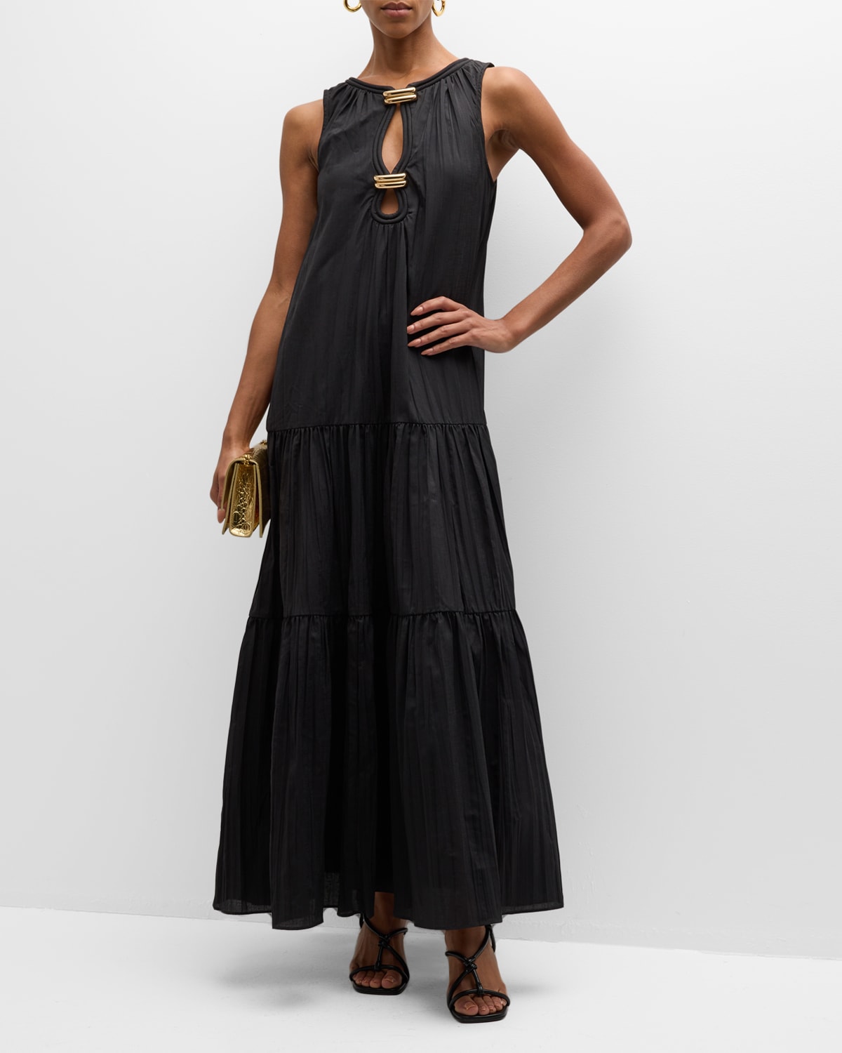 Shop Acler Conara Cut-out Tiered Maxi Dress In Black