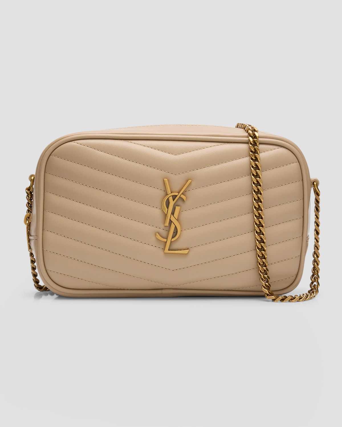 Saint Laurent Lou Mini Ysl Camera Bag In Smooth Quilted Leather In Dark Beige
