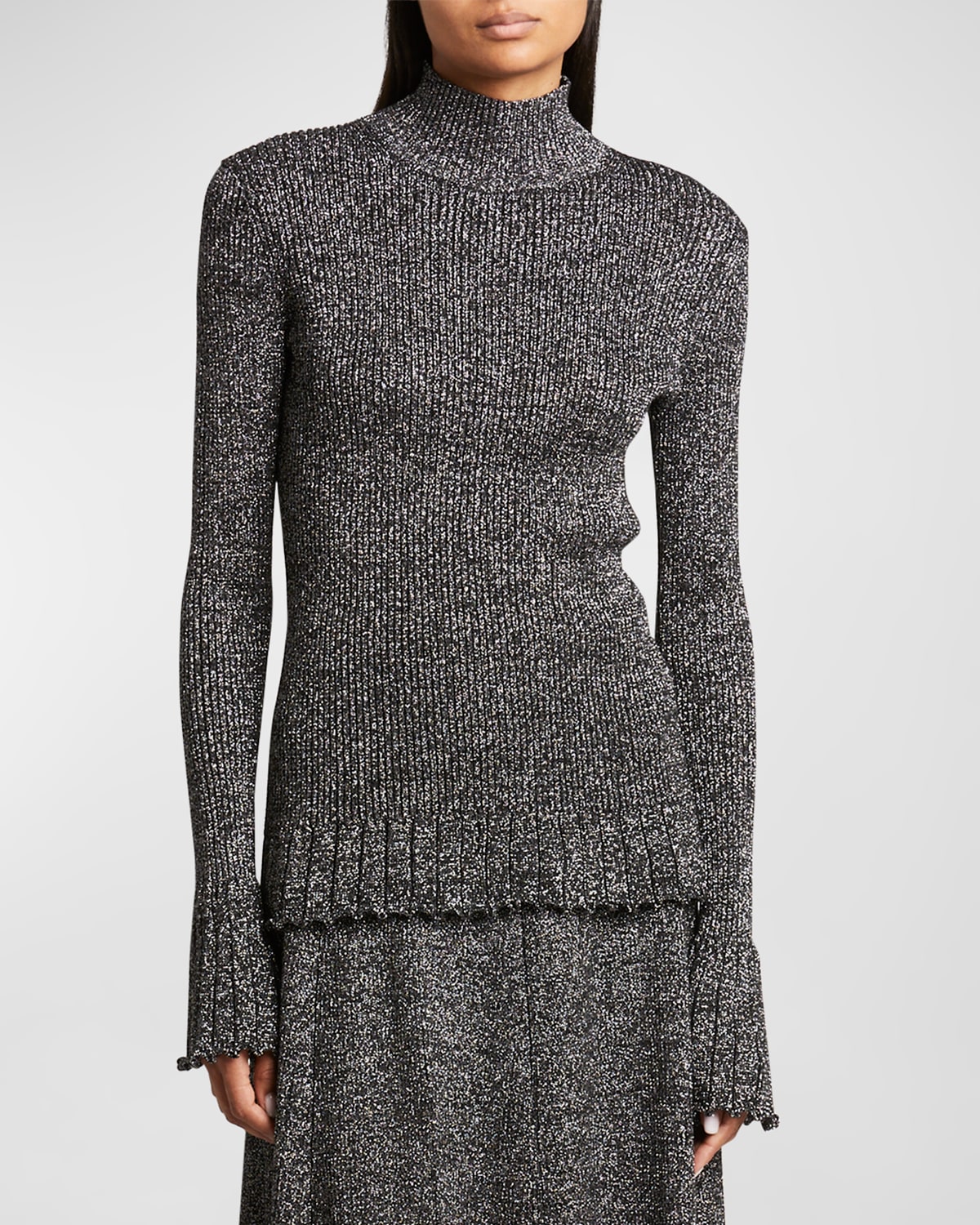 Shop Proenza Schouler White Label Avery Sparkly Knit Turtleneck Top In Black/silver