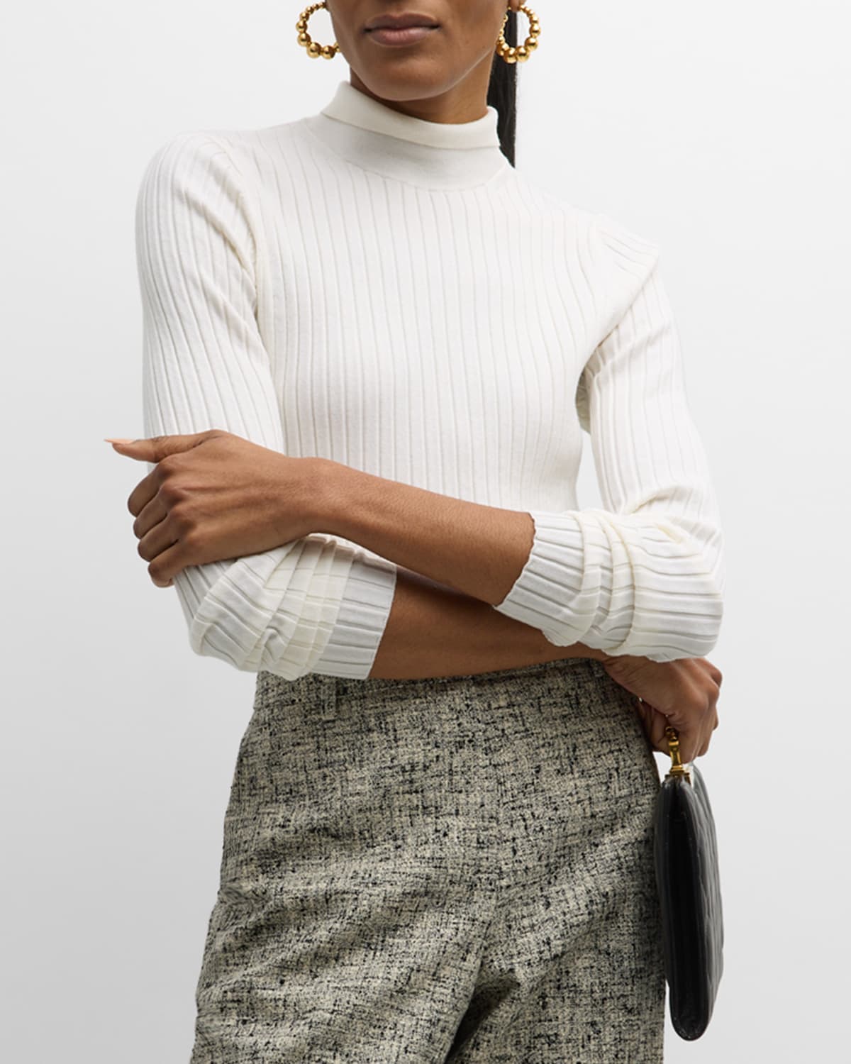 Shop Lafayette 148 Ribbed Stand-collar Sweater In Cloud