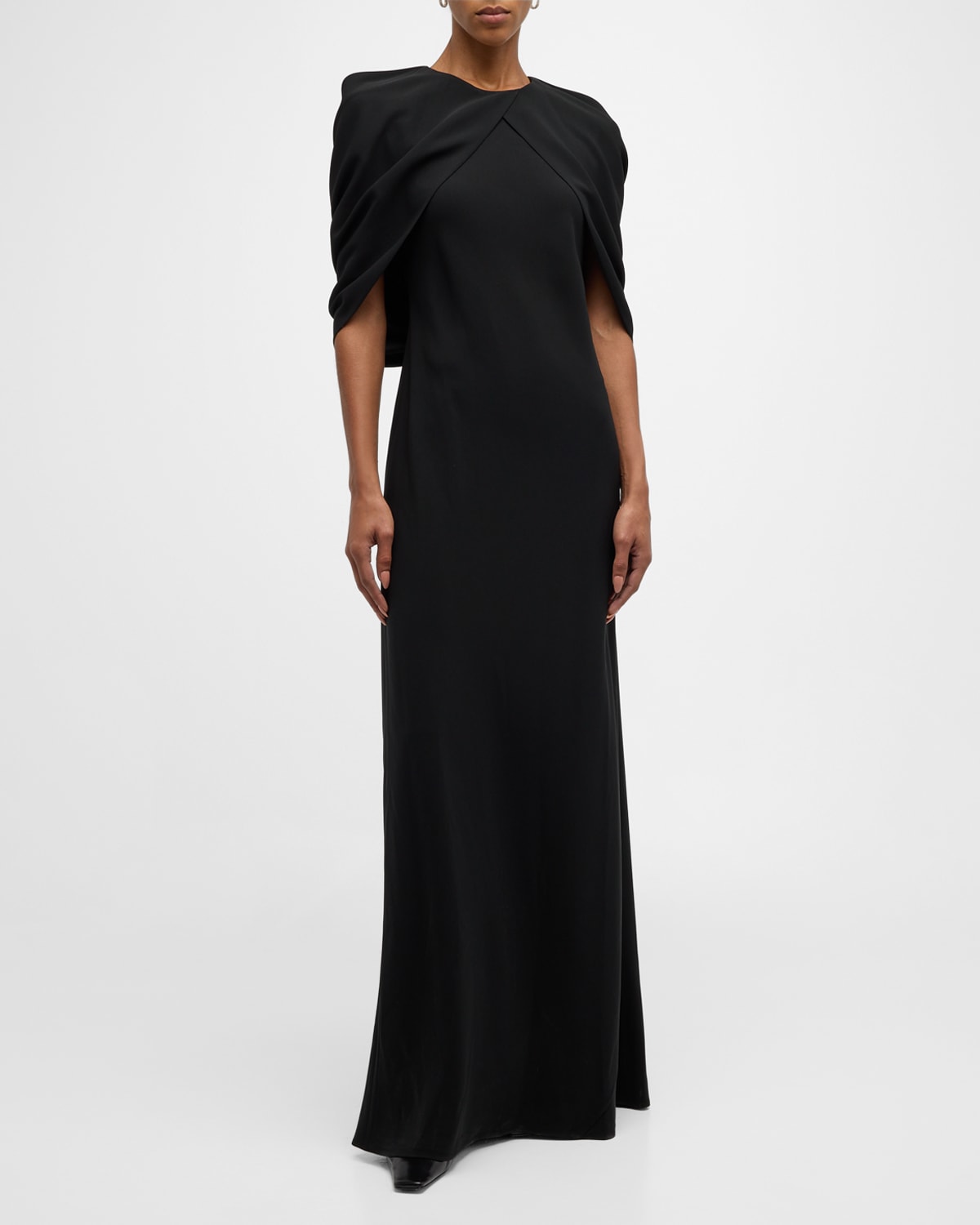 Shop Lafayette 148 Bias-cut A-line Shawl Gown In Black