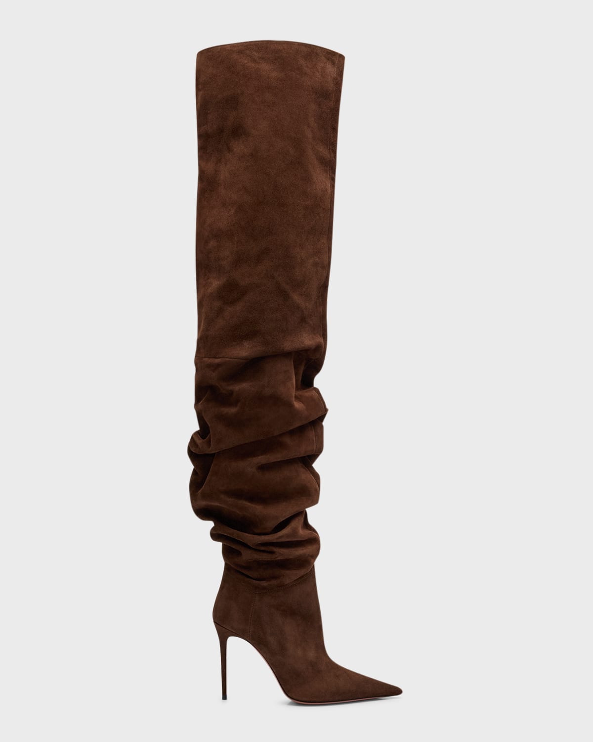 Amina Muaddi Jaheel Slouchy Leather Over-the-knee Boots In Brown