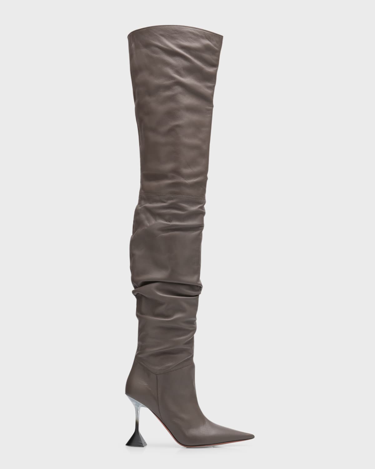 Amina Muaddi Olivia Lambskin Slouchy Over-the-knee Boots In Grey And Grey
