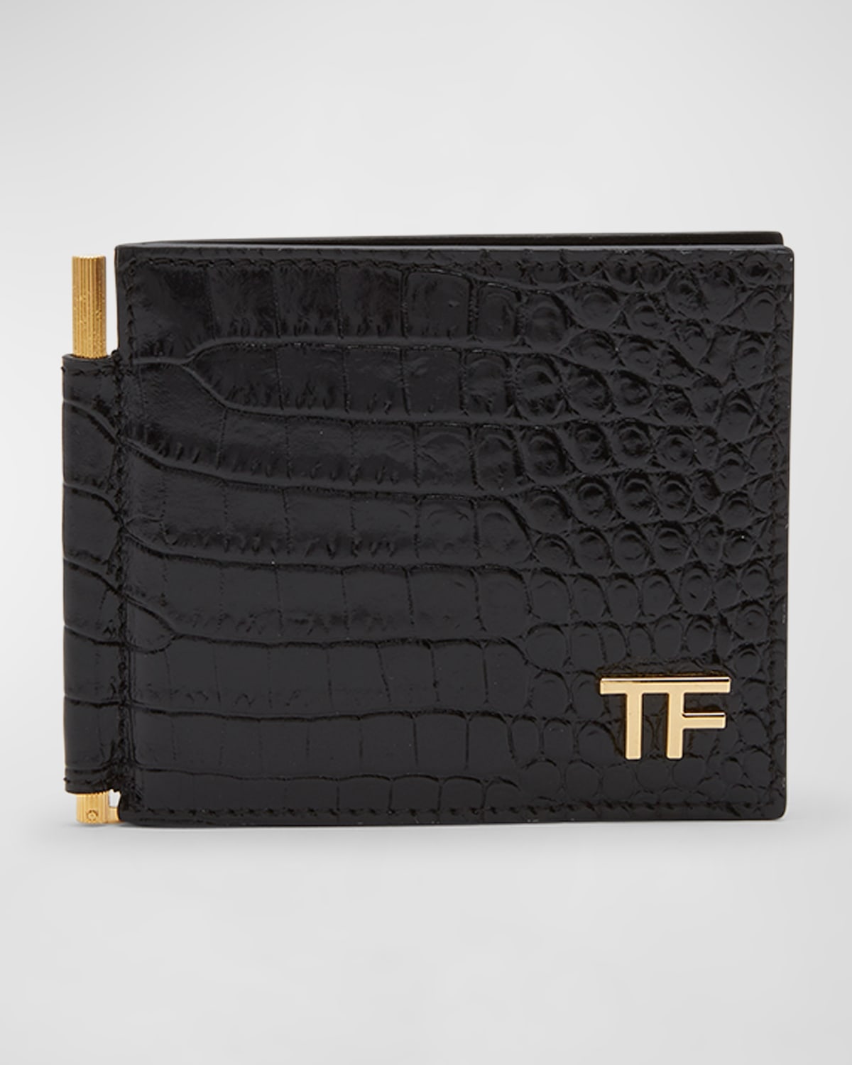 Tom Ford Men's T Line Alligator-effect Money Clip Wallet In Black