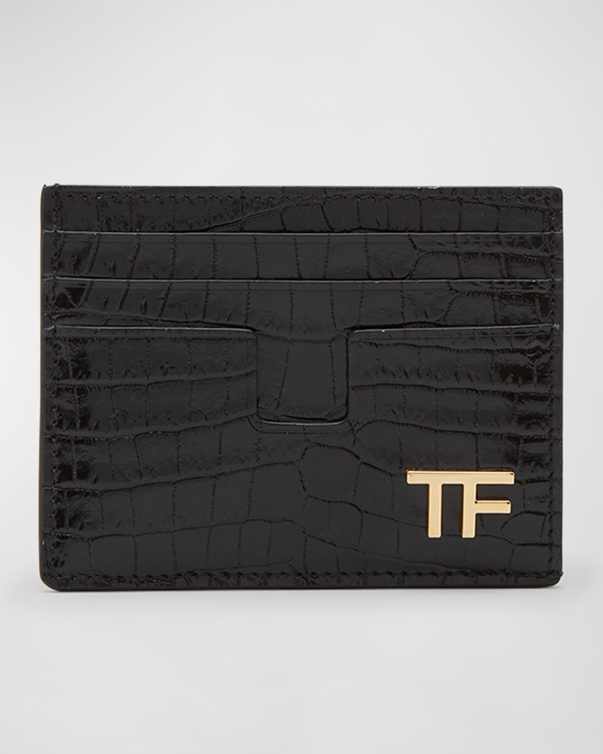 Shop Tom Ford Men's T Line Alligator-effect Card Holder In Black