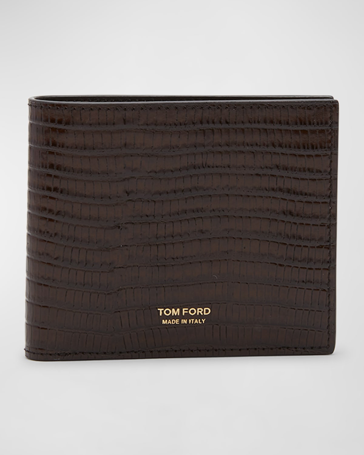Shop Tom Ford Men's Tejus T Line Croc-effect Bifold Wallet In Chocolate