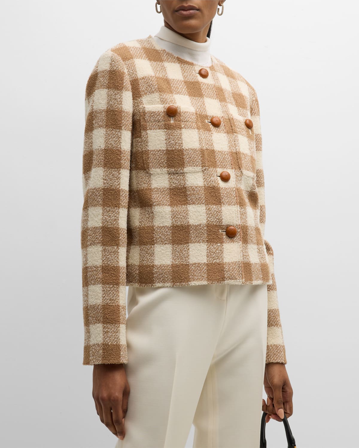 Lafayette 148 Button-down Plaid Jacket In Camel Multi