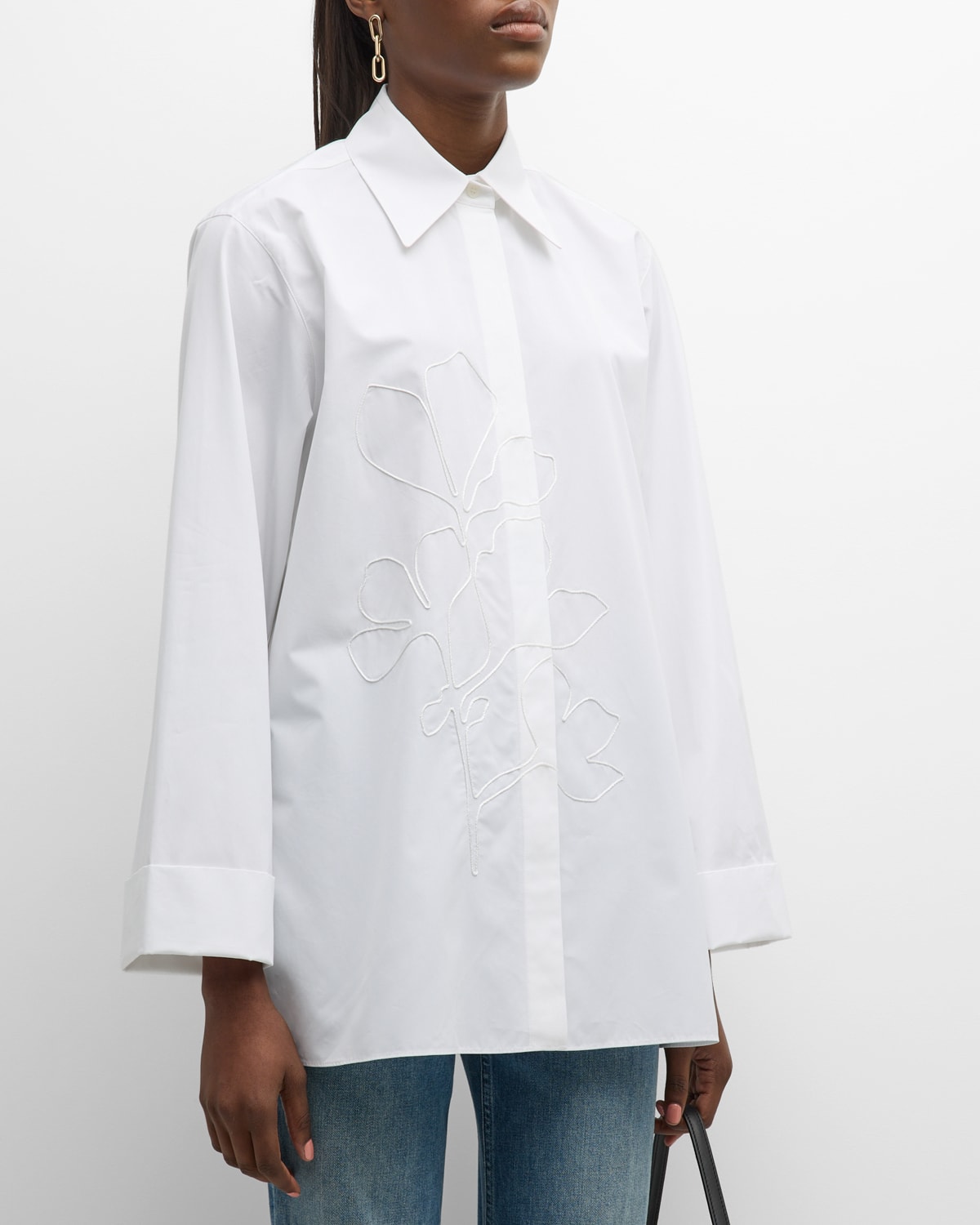 Shop Lafayette 148 Embroidered Button-down Cotton Shirt In White