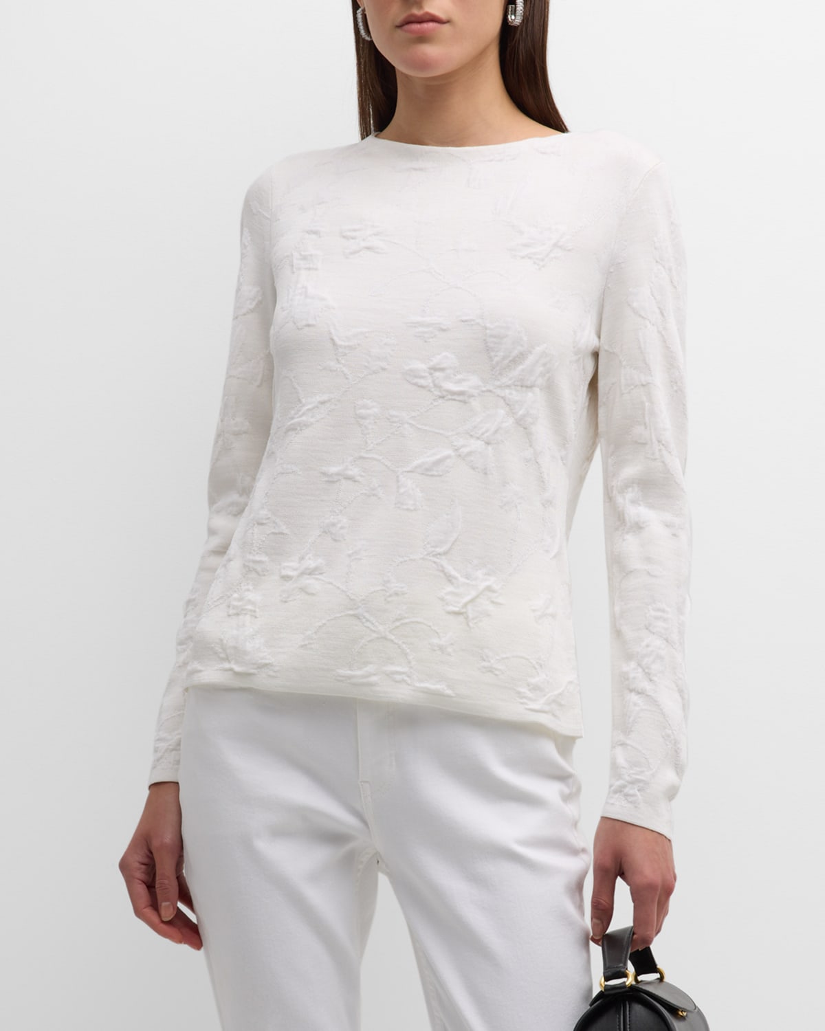 Lafayette 148 Textured Floral Crewneck Sweater In Cloud