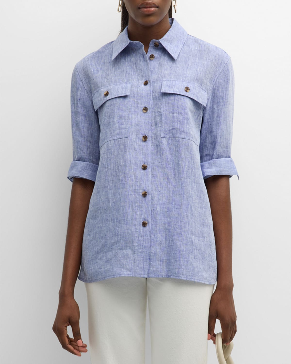 Ezra Button-Down Heathered Linen Shirt Jacket