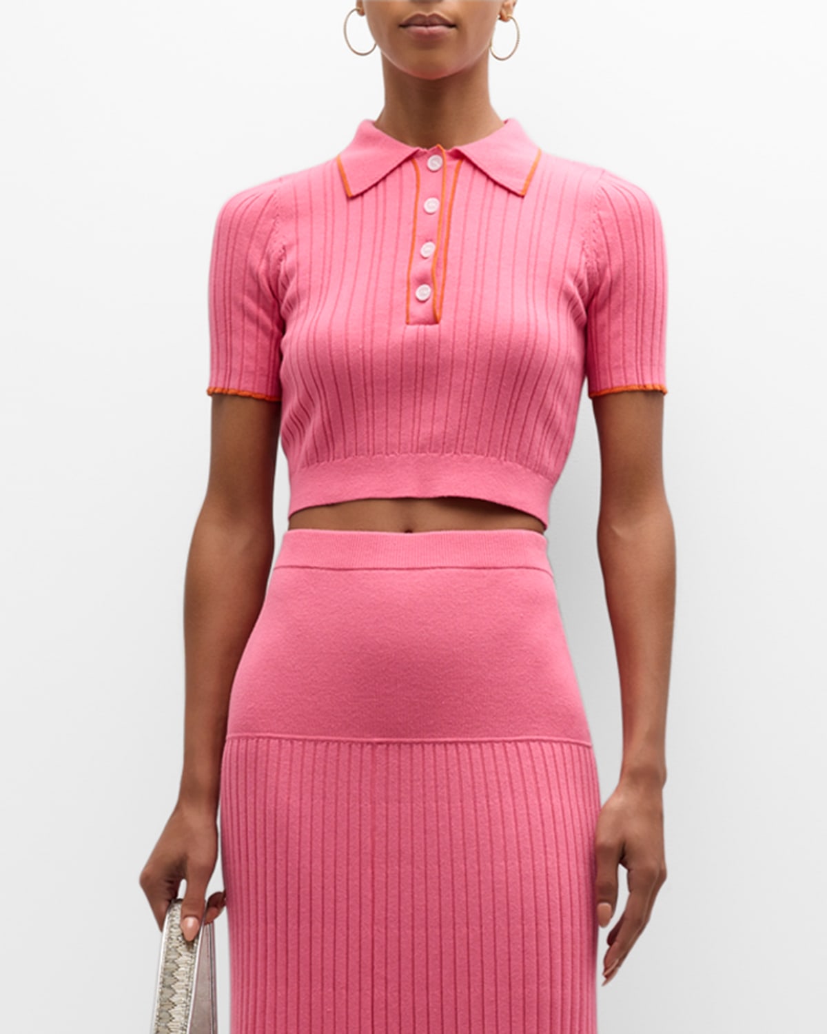 Anna Quan Brittany Ribbed Short-sleeve Crop Top In Pink