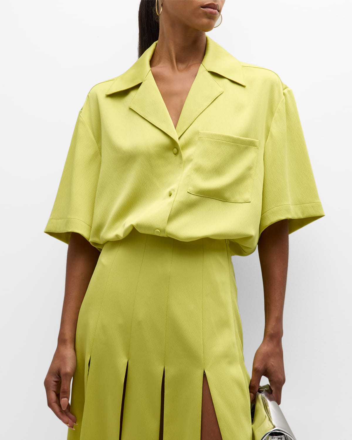 Anna Quan Mason Satin Button-front Shirt In Chartreuse