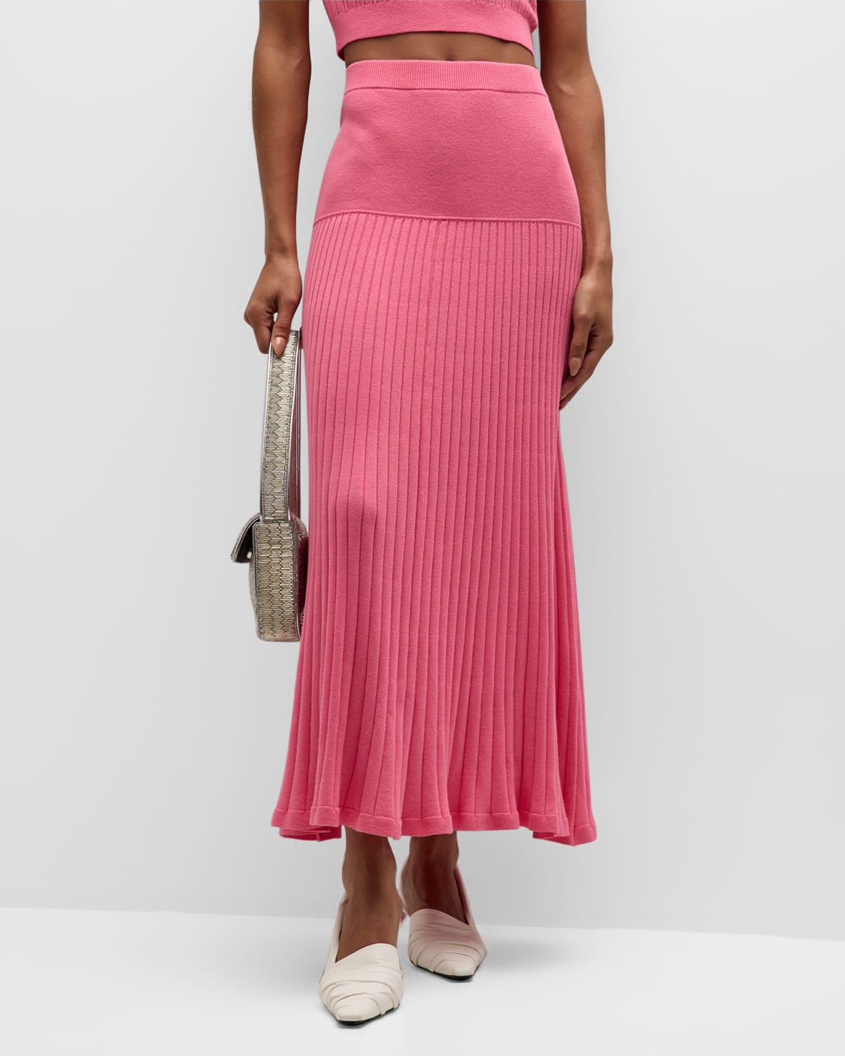 Anna Quan Amber Ribbed Drop-waist Maxi Skirt In Pink