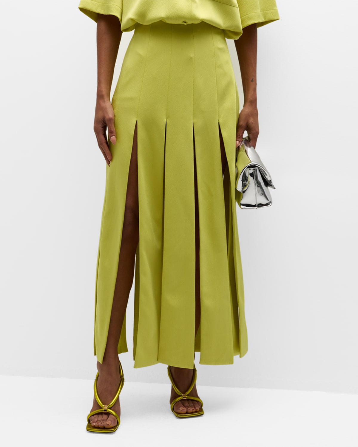 Anna Quan Kenzie Split Panel Maxi Skirt In Chartreuse