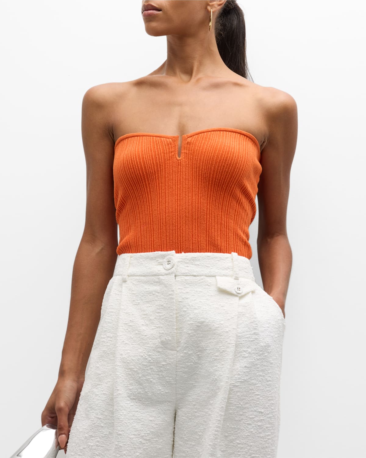 Anna Quan Cora Ribbed-knit Strapless Top In Orange