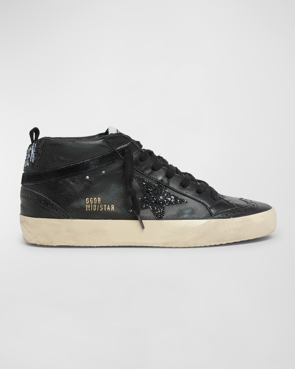 Golden Goose Mid Star Glittery Leather Sneakers In Black