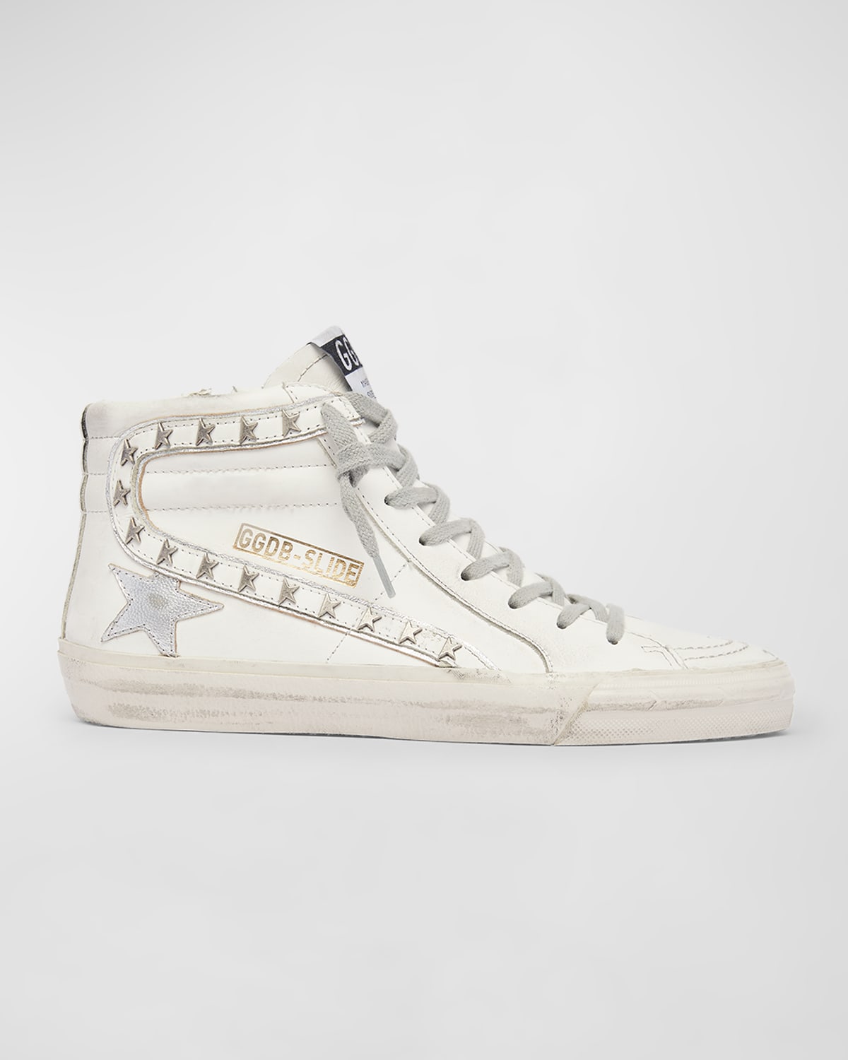 Shop Golden Goose Slide Mid-top Star Stud Leather Sneakers In Optic Whitesilver