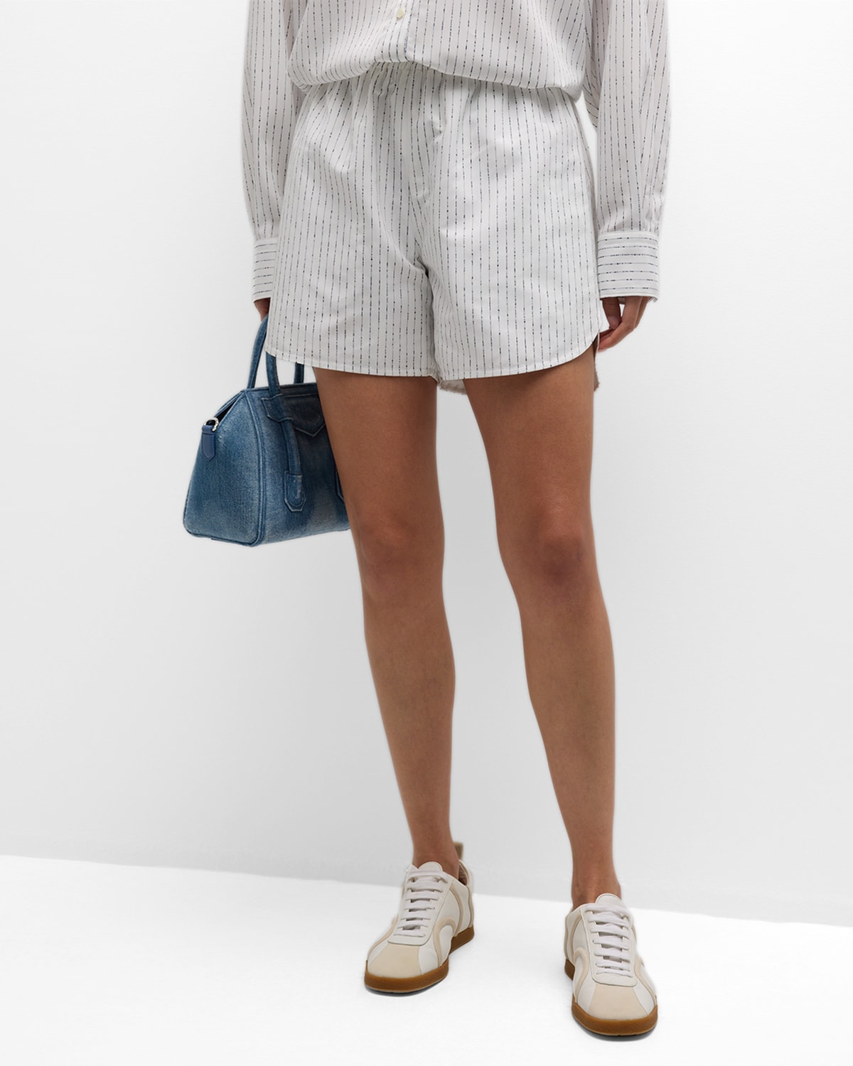 Shop Recto Striped Pull-on Shorts In Off White