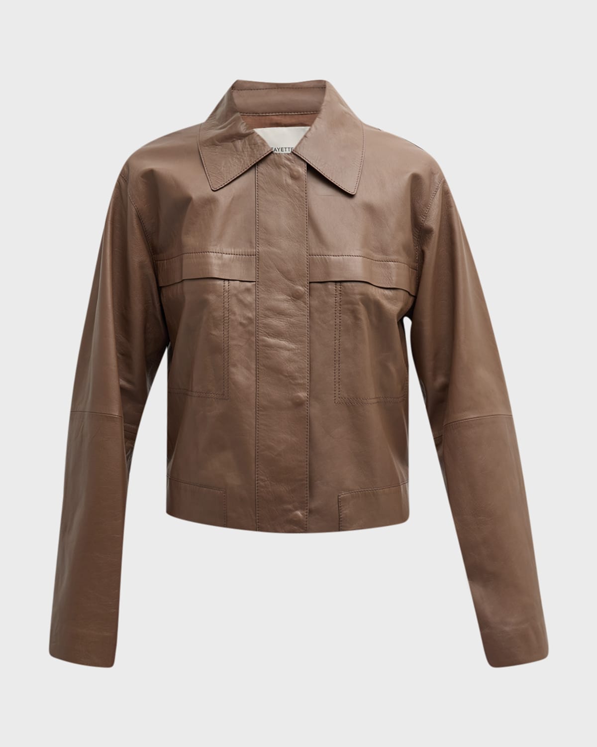 Shop Lafayette 148 Zip-front Leather Bomber Jacket In Deep Acorn