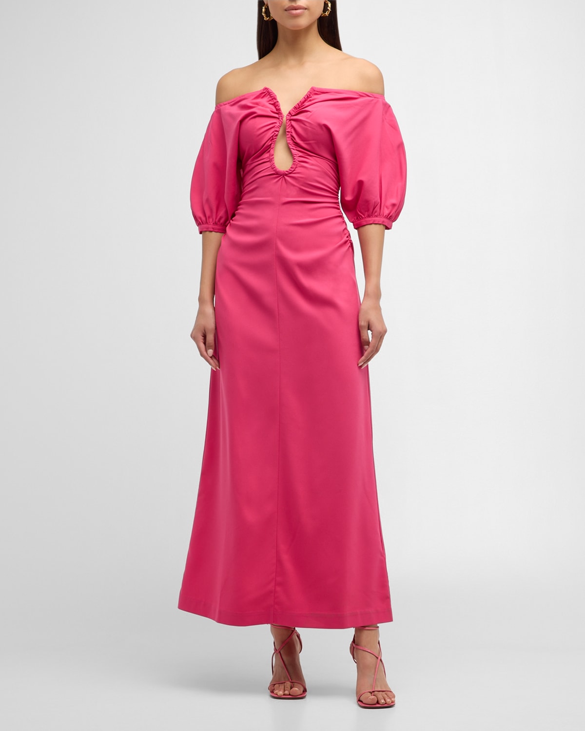 Wynn Hamlyn Zoe Off-the-shoulder Crepe Maxi Dress In Hot Pink
