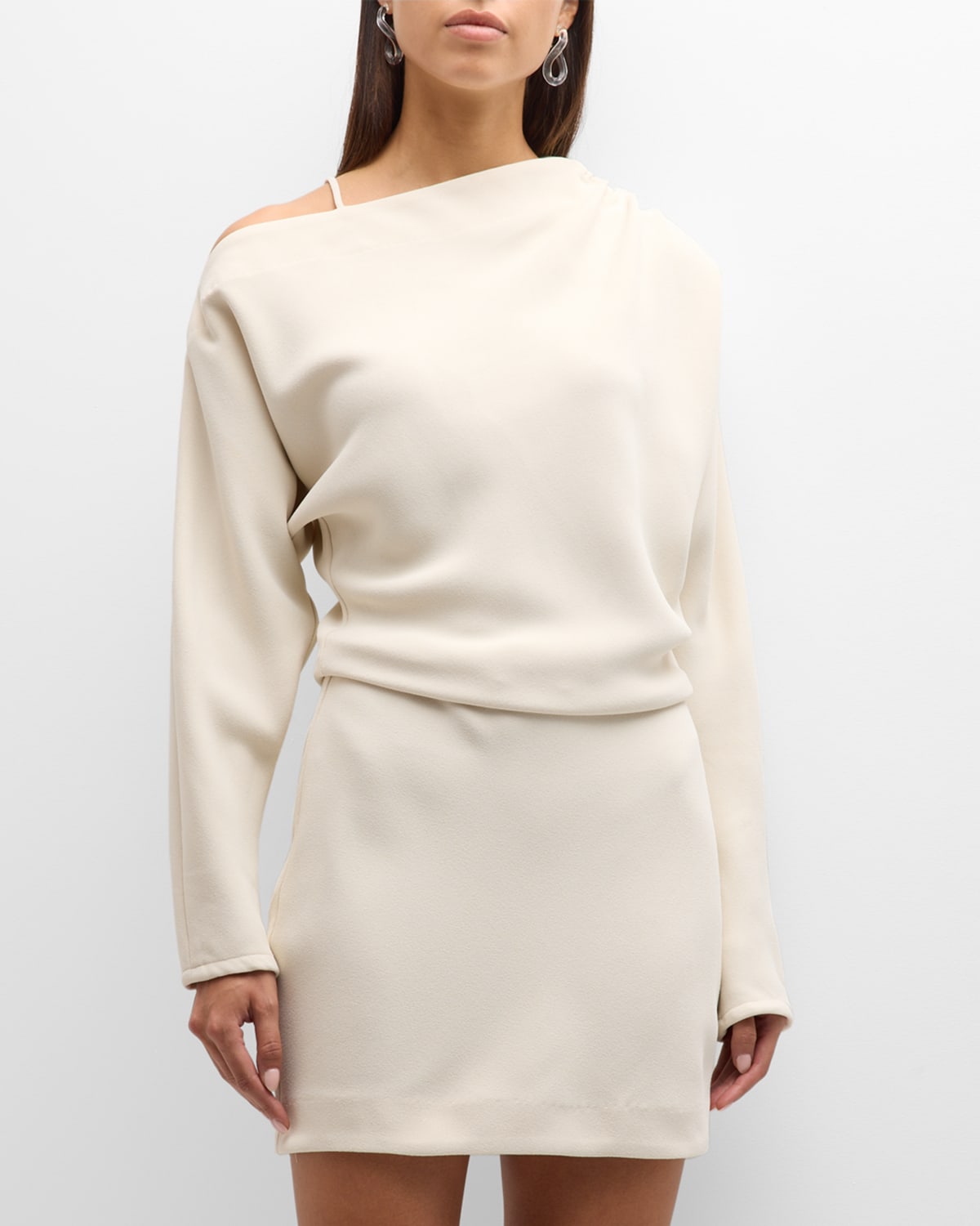 Wynn Hamlyn Holly Crepe Long-sleeve Mini Dress In Ivory