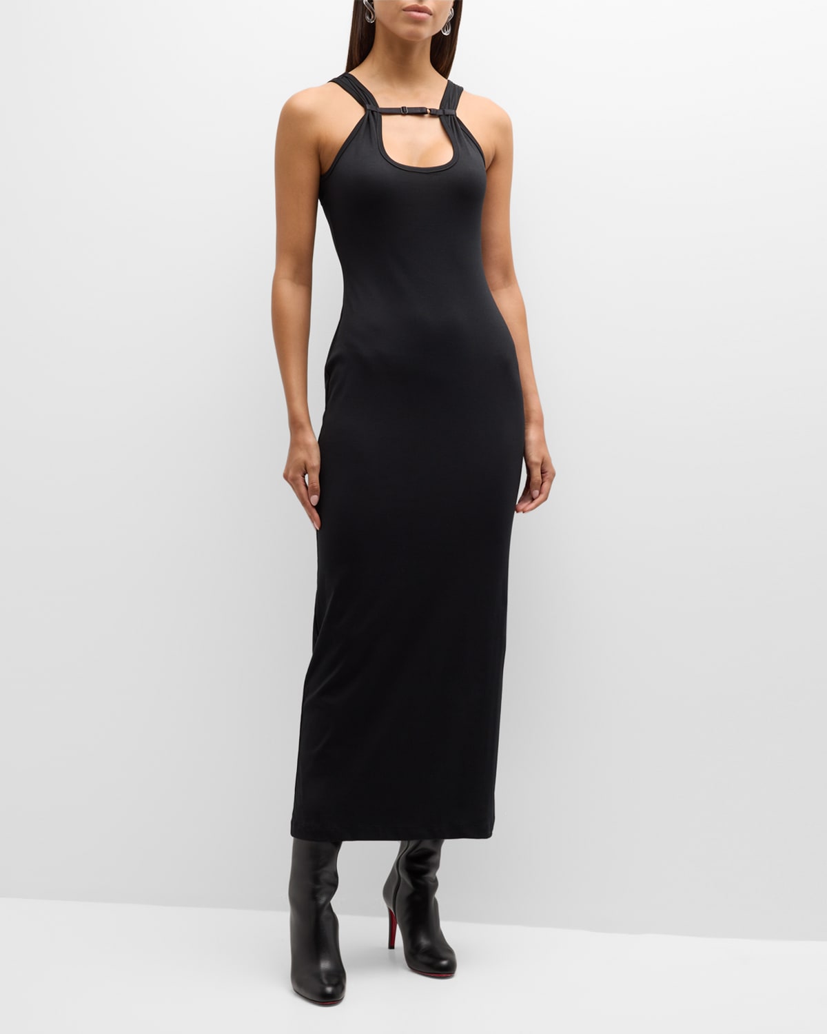 Wynn Hamlyn Jersey Strap Maxi Dress In Black