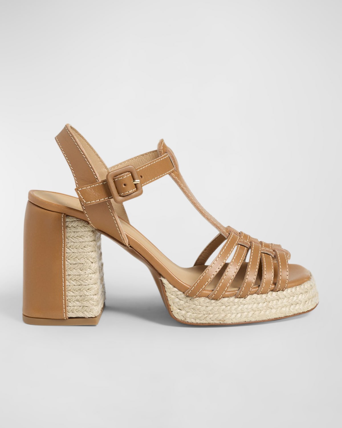 Shop Castaã±er Vernia Leather T-strap Espadrille Sandals In Cuero