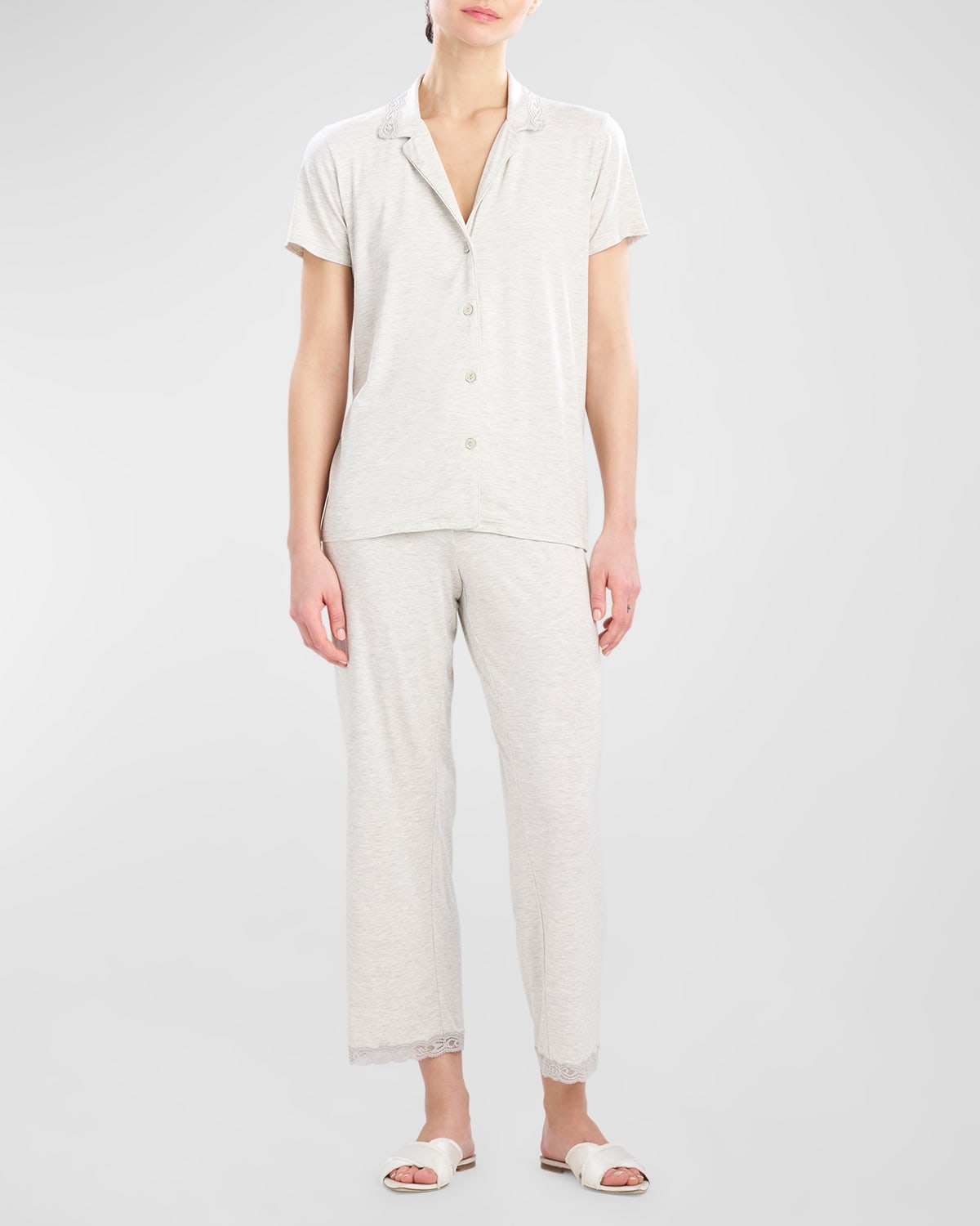 Shop Natori Feathers Essentials Lace-trim Jersey Pajama Set In Lhg