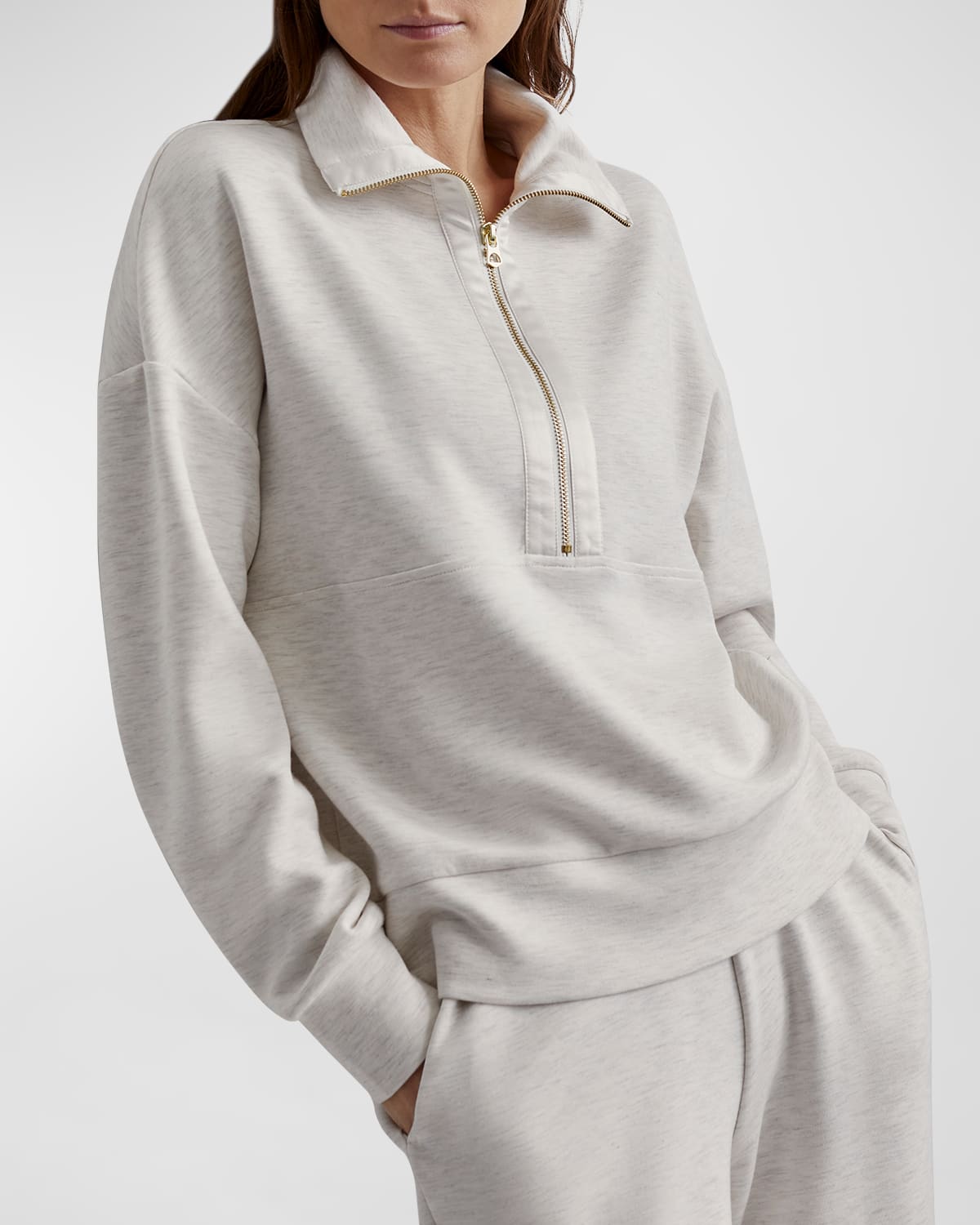 Varley Keller Half-zip Sweatshirt In Ivory Marl