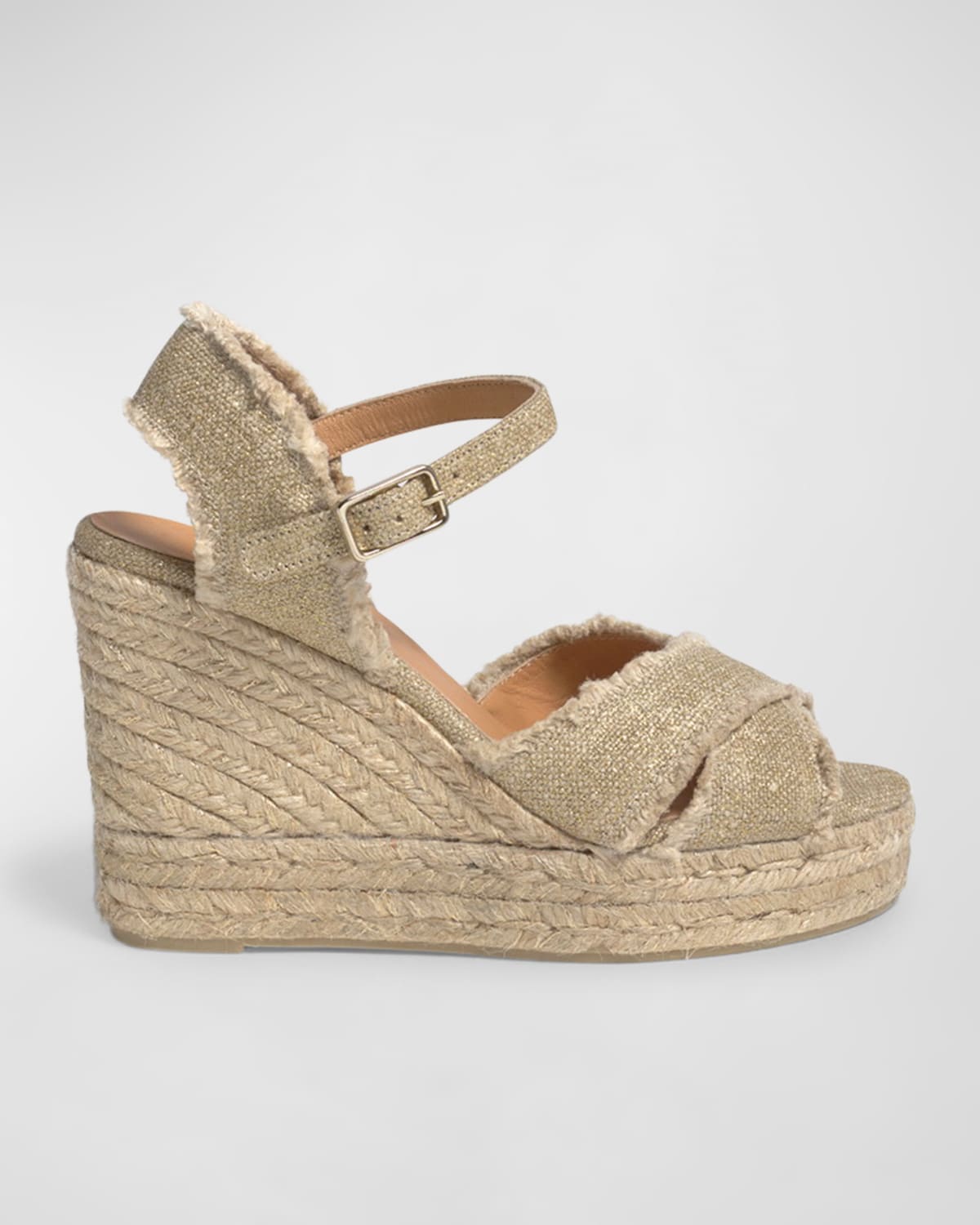 Shop Castaã±er Bromelia Frayed Canvas Wedge Espadrilles In Oro Claro