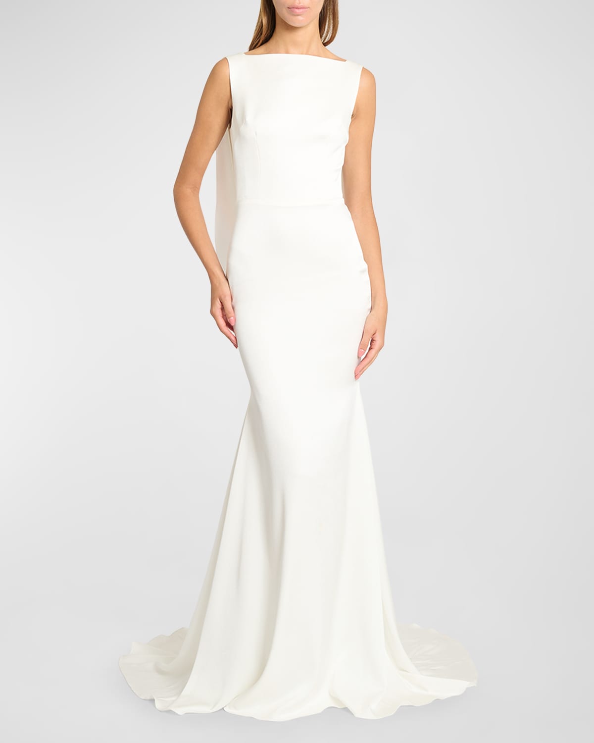 Alex Perry Sleeveless Back-drape Satin Crepe Trumpet Gown In White