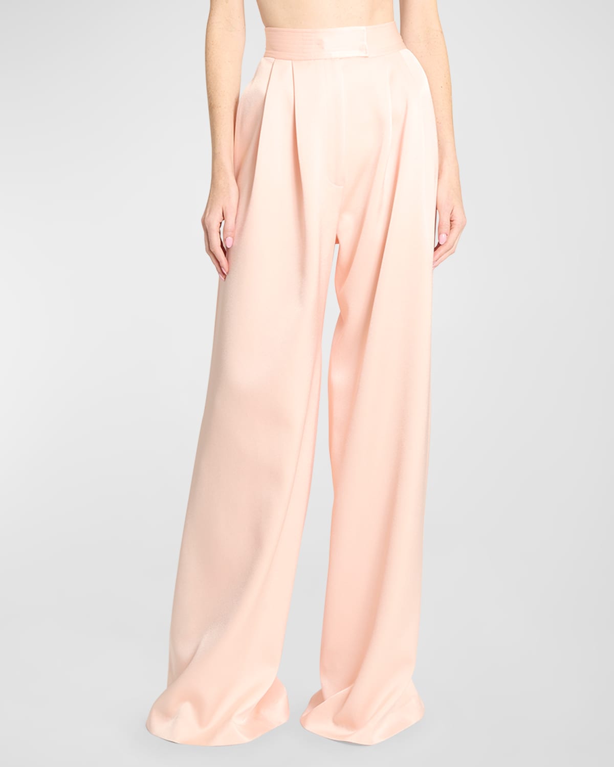 Alex Perry High-rise Pleated Wide-leg Satin Crepe Trousers In Peach
