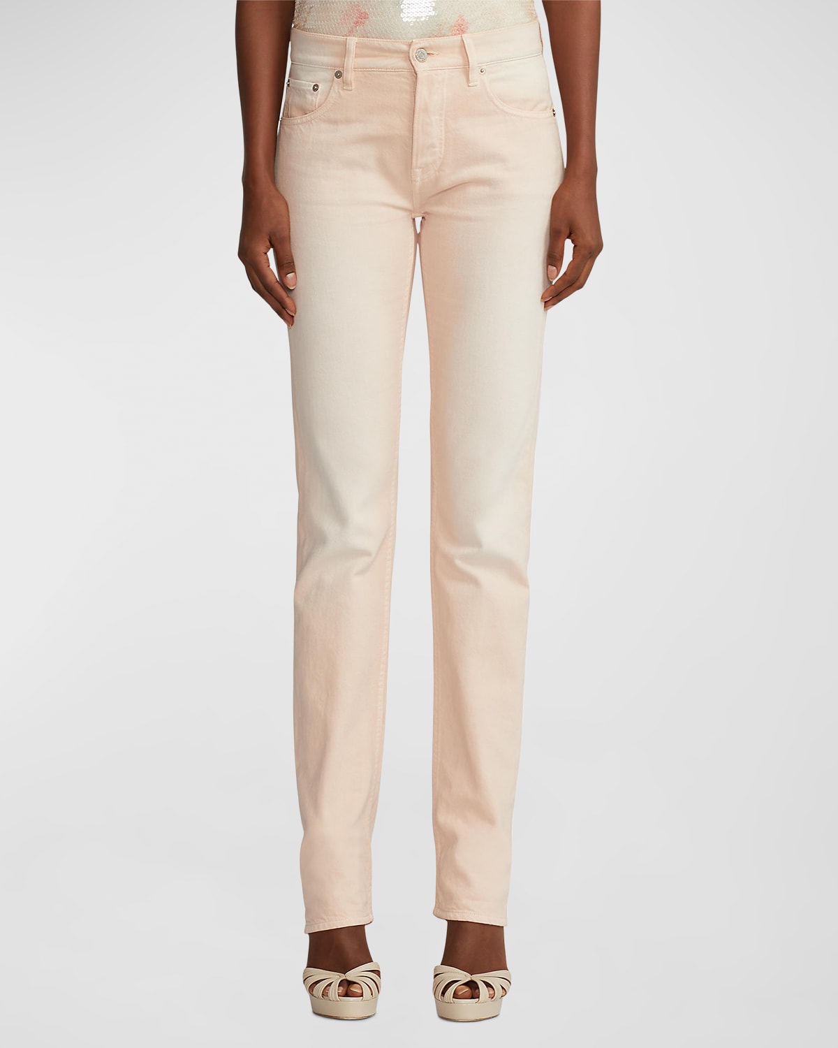 Shop Ralph Lauren 750 Mid-rise Straight-leg Ankle Denim Jeans In Pink