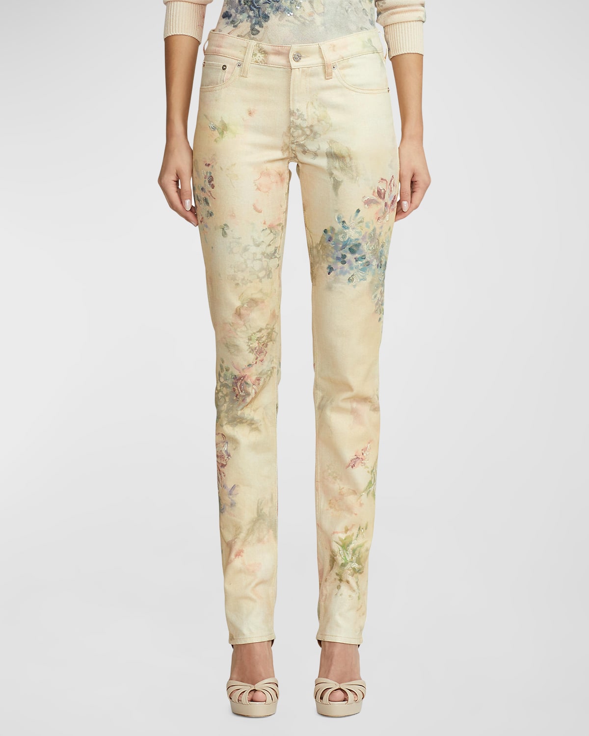 Shop Ralph Lauren 160 Faded Floral-print Slim-leg Jeans