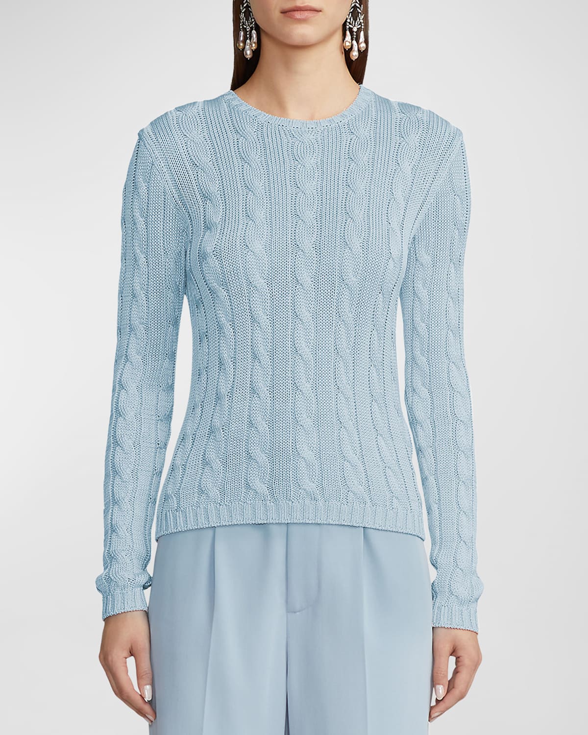 High Shine Silk Cable-Knit Sweater