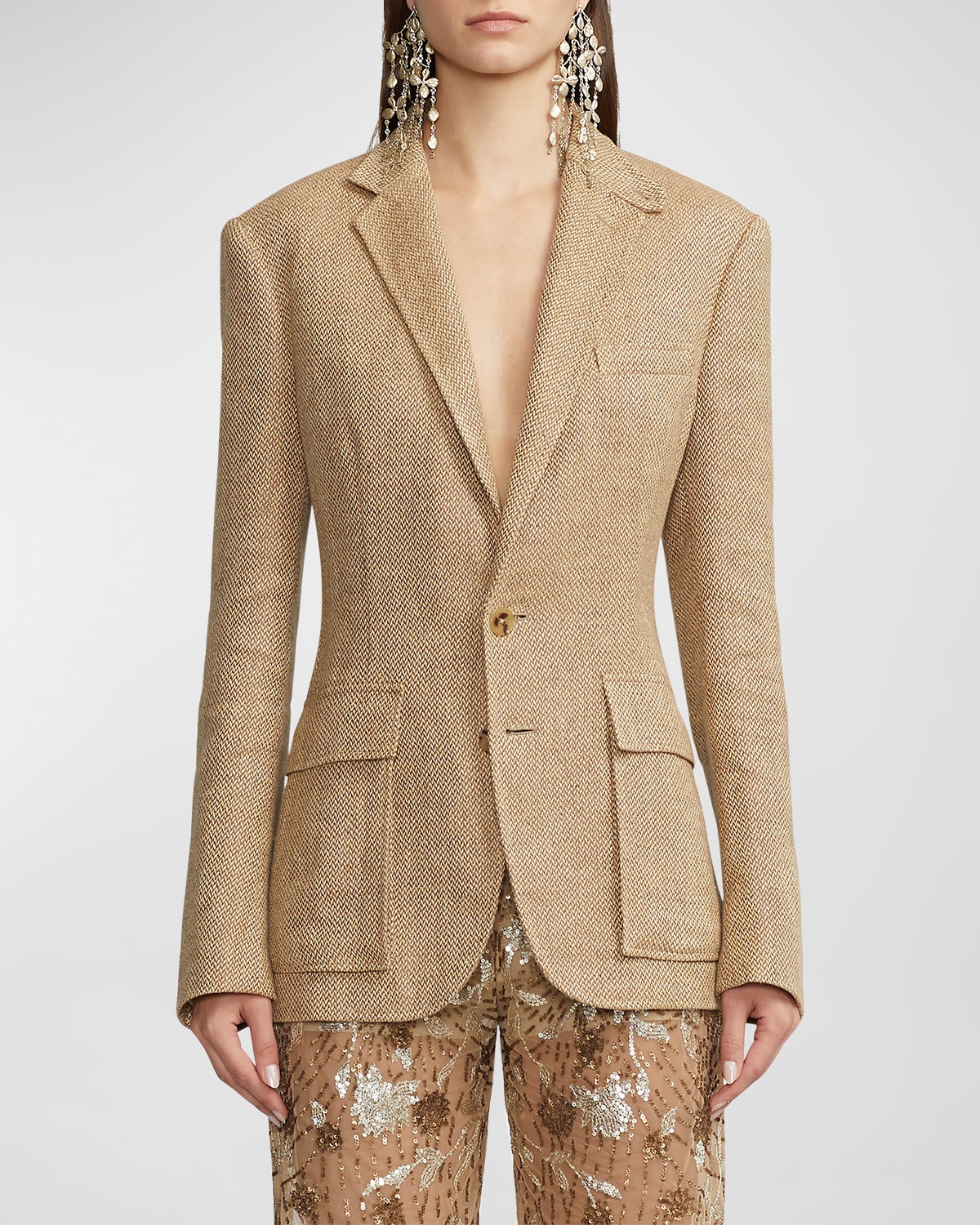 Polo Ralph Lauren Kayli Single-breasted Linen Jacket In Tan/brown
