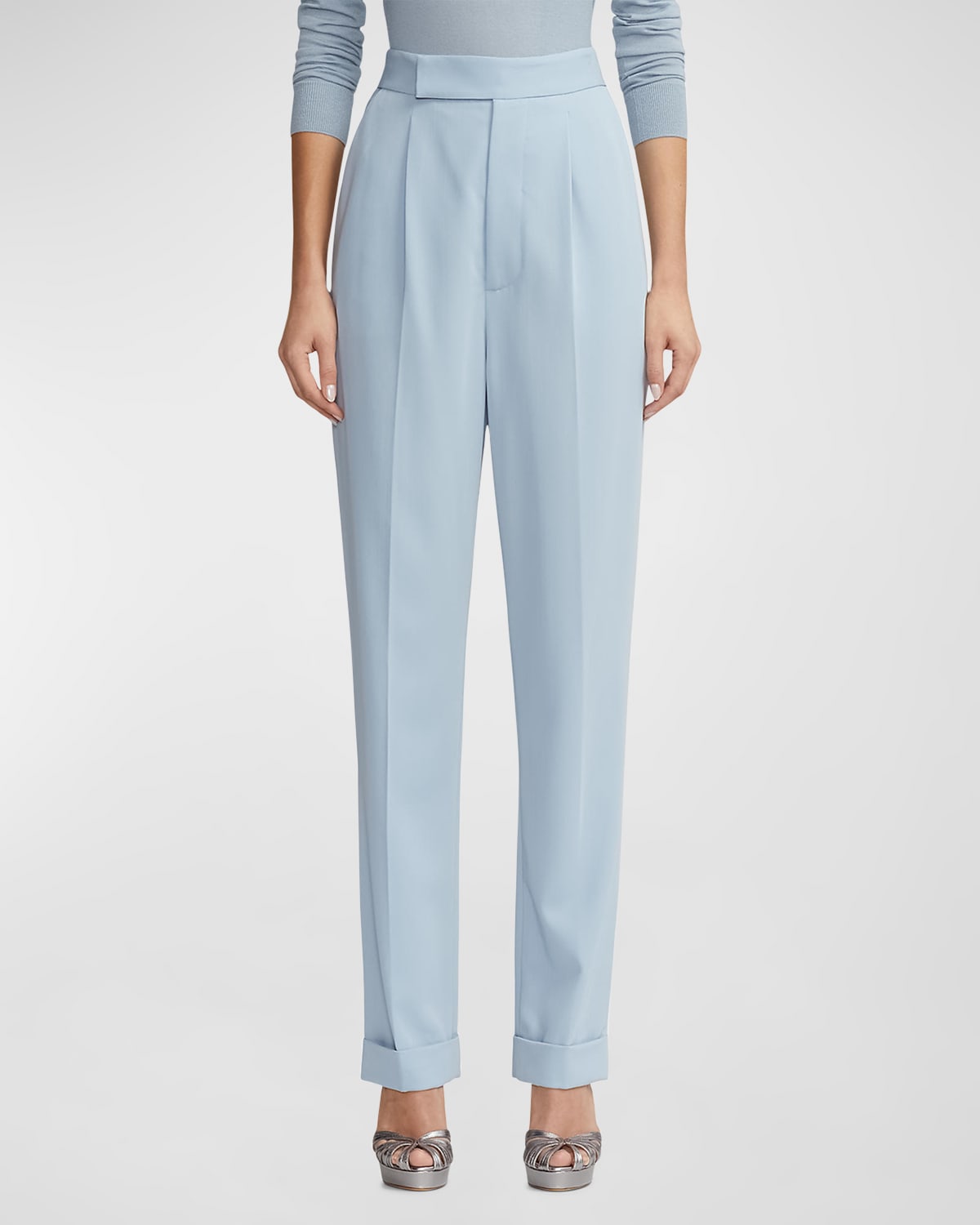 Shop Ralph Lauren Evanne Modern Wool Gabardine Trousers In Blue
