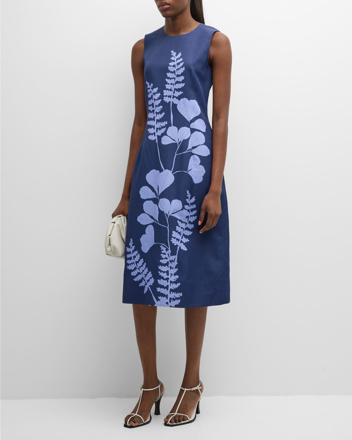 Sleeveless Floral-Print A-Line Midi Dress