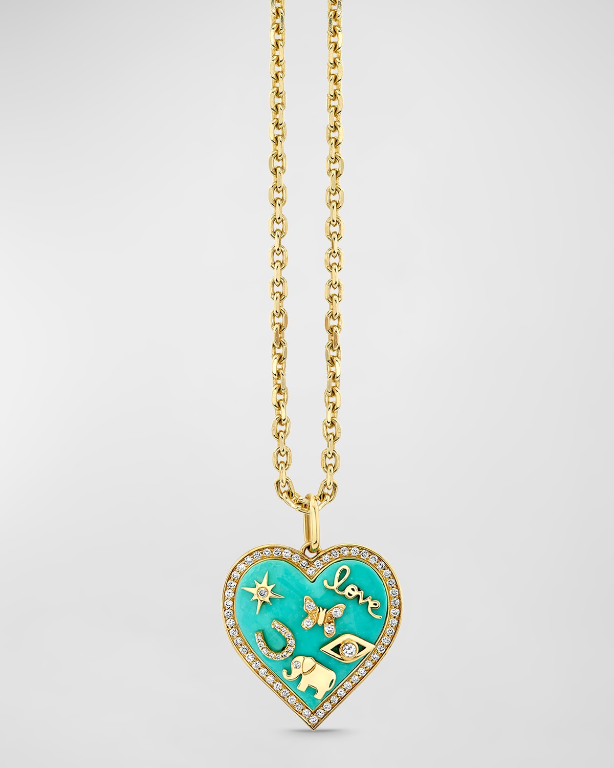Sydney Evan 14k Yellow Gold Turquoise Stone Icon Heart Charm Necklace With Diamonds