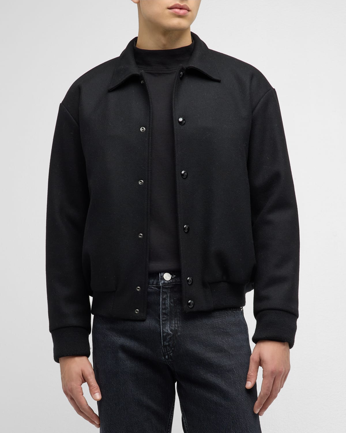 Shop Frame Men's Wool Varsity Jacket In Black