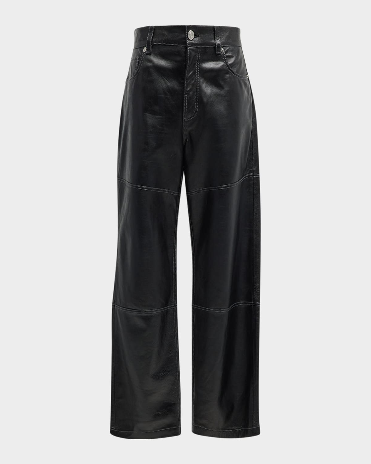 Men's Paneled Loose-Fit Leather Trousers