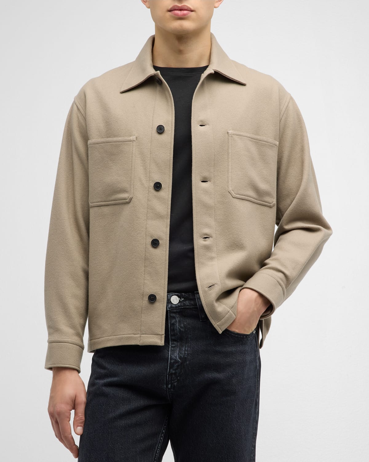 Frame Wool-blend Overshirt In Stone Beige